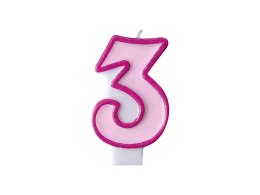 Świeczka urodzinowa Partydeco Cyferka 3 w kolorze różowym 7 centymetrów (SCU1-3-006)