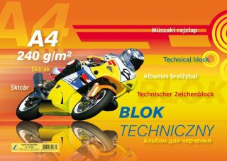 Blok techniczny A4 biały 240g 10k [mm:] 210x297 Kreska