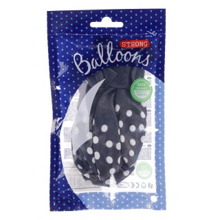 Balon gumowy gumowy czarny w białe kropki 30 cm/6 sztuk czarny 300mm Partydeco (SB14P-223-010W-6)