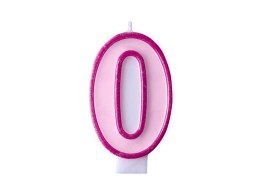 Świeczka urodzinowa Partydeco Cyferka 0 w kolorze różowym 7 centymetrów (SCU1-0-006)