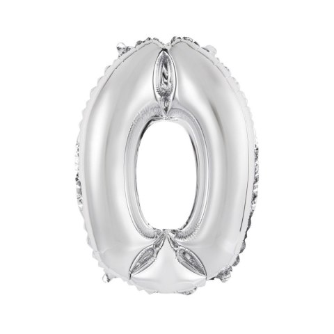 Balon foliowy cyfra 0 srebrny 35 cm Godan (FG-C35S0)