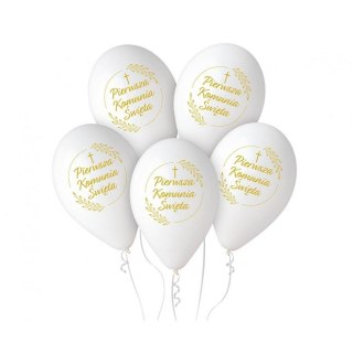 Balon gumowy Pierwsza Komunia Św. (kłosy) 5 szt. biały 320mm 13cal Godan (GS110/PKK)