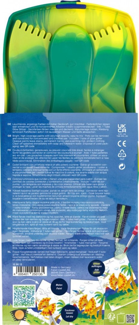 Farby akwarelowe Dinozaury +brokat + naklejki 12 kolor. Faber Castell (125013 FC)