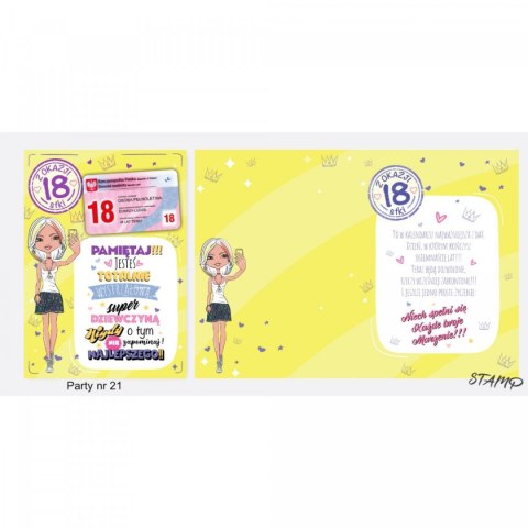 Kartka składana PARTY Urodzinowy dla dziewczyny 18 lat B6 Ev-corp (STKP-021)