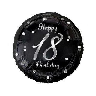 Balon foliowy Happy 18 Birthday, czarny, nadruk srebrny 18cal Godan (FG-O18S)