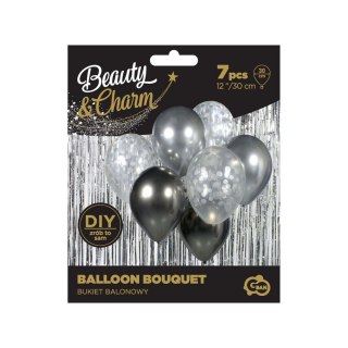 Balon foliowy bukiet balonowy srebrno-grafitowy 12cal Godan (BB-SRG7)