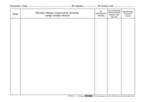 Druk offsetowy Wkładka do historii choroby A5 100k. Stolgraf (Z45)