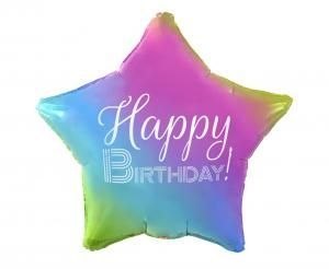 Balon foliowy Happy Birthday, gwiazda gradient, nadruk biały 19cal Godan (FG-GHBT)