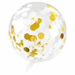 Balon gumowy Golden party konfetti złote transparentny 450mm Arpex (BLF0041ZLO)