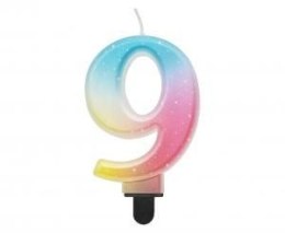 Świeczka urodzinowa Godan cyferka 9, ombre, pastelowa, 8 cm (SF-OPA9)