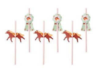 Słomka Konie, 19.5 cm. 6 szt Partydeco (NSL2)