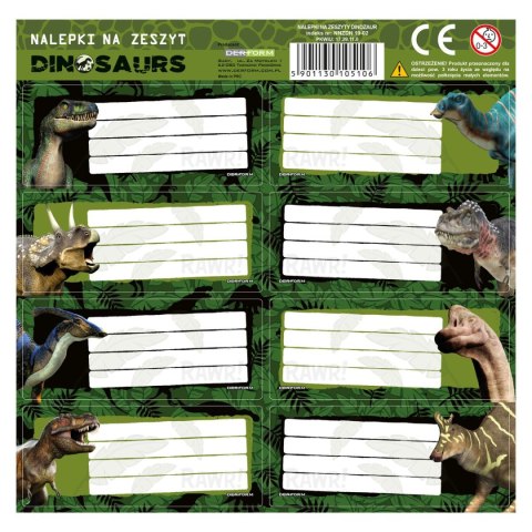 Naklejka na zeszyt Dinozaur [mm:] 160x160 Derform (NNZDN19)