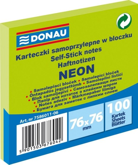 Notes samoprzylepny Donau Neon zielony 100k 76mm x 76mm (7586011-06)