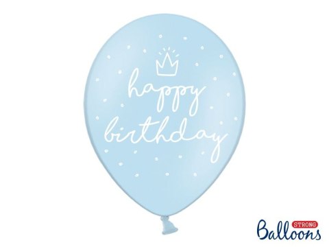 Balon gumowy gumowy niebieski z nadrukiem happy Birthday 30 cm/6 sztuk niebieski 300mm Partydeco (SB14P-244-011-6)