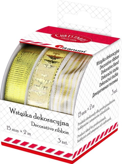 Wstążka Craft-Fun Series Boże Narodzenie 3 wzory 15x2 [mm x m] biało-złoty Titanum (A-28(4#))