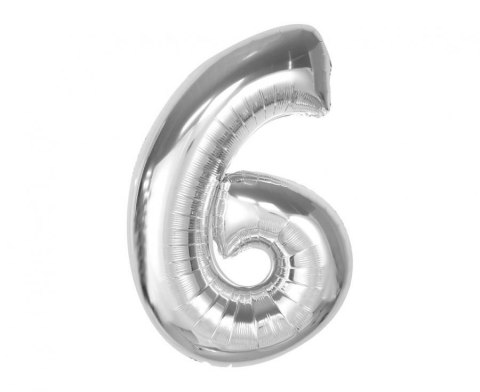 Balon foliowy Smart, cyfra 6 srebrna, 92 cm Godan (CH-S9S6)