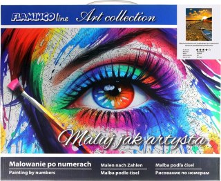 Zestaw kreatywny Malowanie po numerach 40x50cm Zachód słońca nad morzem, plaża z łodzią Flamingo Line (fys025)