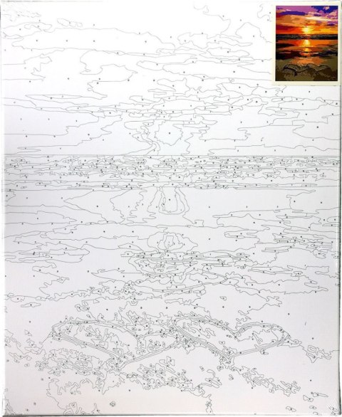 Zestaw kreatywny Malowanie po numerach 40x50cm Zachód słońca nad morzem, serca na piasku Flamingo Line (fys040)