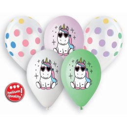 Balon gumowy Wesoły jednorożec 13 cal, 5 sztuk pastelowy 5 szt mix 330mm 13cal Godan (GS120/WJR)