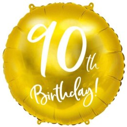 Balon foliowy 90 urodziny, złoty 45 cm (18\\ 18cal Partydeco (FB24M-90-019)