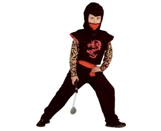 Kostium Ninja-Czerwony Smok (koszula, spodnie, pasek, kaptur, maska), rozm. 120/130 cm Godan (SL-NS12)