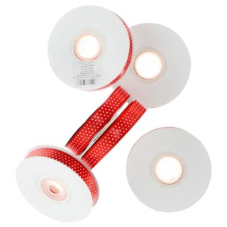 Wstążka satynowa kropki 12x25 [mm x m] czerwona Partydeco (TSk12-007/08)
