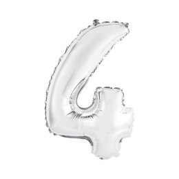 Balon foliowy cyfra 4 srebrny 35 cm 16cal Godan (FG-C35S4)