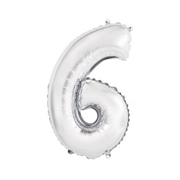 Balon foliowy cyfra 6 srebrny 35 cm 35cal Godan (FG-C35S6)