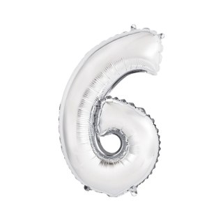 Balon foliowy cyfra 6 srebrny 35 cm 35cal Godan (FG-C35S6)