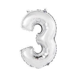 Balon foliowy cyfra 3 srebrny 35 cm Godan (FG-C35S3)