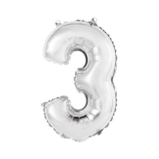 Balon foliowy cyfra 3 srebrny 35 cm Godan (FG-C35S3)