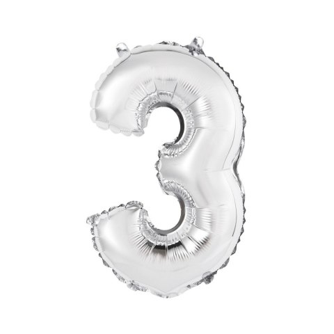 Balon foliowy cyfra 3 srebrny 35 cm Godan (FG-C35S3)
