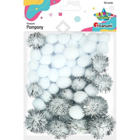 Pompony Craft-Fun Series brokatowe i matowe biały 50 szt Titanum (361536)