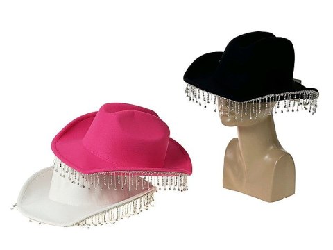 Kapelusz zamszowy, obszywany wiszącymi diamentami, 3 kolory Adar (610729)
