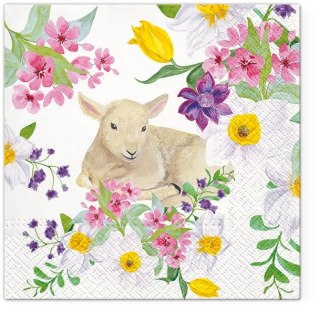 Serwetki Tete Wielkanoc Lamb in Flowers mix nadruk bibuła [mm:] 330x330 Paw (TL121400)