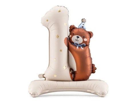 Balon foliowy cyfra 1 z misiem Partydeco (FB235)