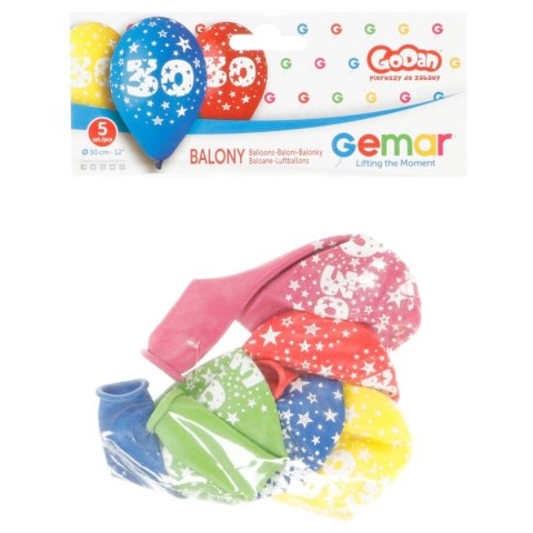 Balon gumowy Z NADRUKIEM 5 szt mix 12cal Godan (GS110/30)