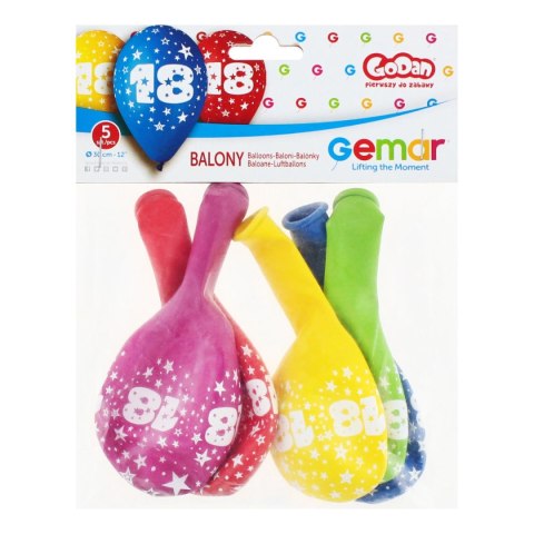 Balon gumowy Z NADRUKIEM 5 szt mix 300mm 12cal Godan (GS110/18)