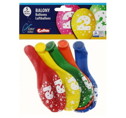 Balon gumowy Z NADRUKIEM 5 szt mix 300mm 12cal Godan (GS110/2)