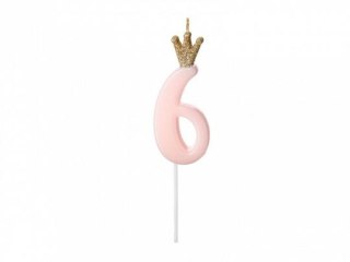 Świeczka urodzinowa Cyferka 6, jasny różowy, 9.5cm Partydeco (SCU6-6-081J)