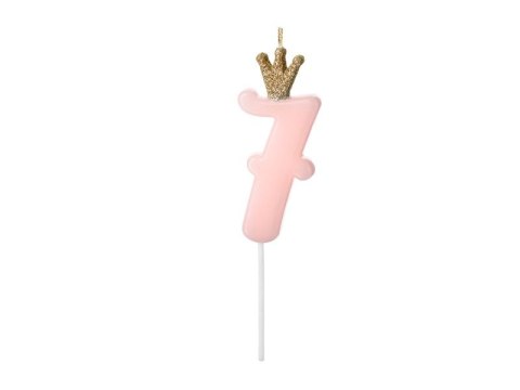 Świeczka urodzinowa Cyferka 7, jasny różowy, 9.5cm Partydeco (SCU6-7-081J)