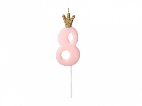 Świeczka urodzinowa Cyferka 8, jasny różowy, 9.5cm Partydeco (SCU6-8-081J)