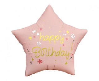 Balon foliowy Happy Birthday, gwiazda matowa j. różowa 18cal Godan (FG-GHMR)
