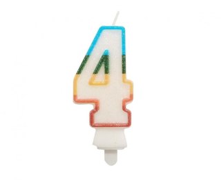 Świeczka urodzinowa cyferka 4, tęczowa, NOWY BIO BROKAT, 8,5 cm Godan (SW-CBB4)