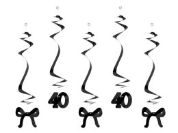 Dekoracja Świderki na 40 urodziny z kokardkami, 50cm, czarne Partydeco (SWID7-40-010)