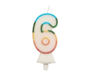 Świeczka urodzinowa cyferka 6, tęczowa, NOWY BIO BROKAT, 8,5 cm Godan (SW-CBB6)