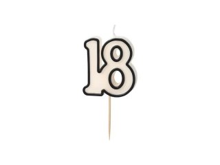Świeczka urodzinowa liczba 18, 5,5cm, biało-czarny Partydeco (SCU16-18)
