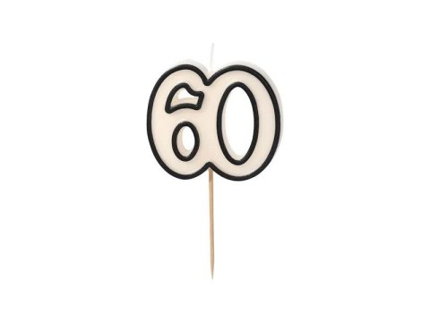 Świeczka urodzinowa liczba 60, 5,5cm, biało-czarny Partydeco (SCU16-60)