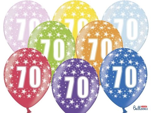 Balon gumowy gumowy 70 urodziny, mix kolorów 30 cm/6 sztuk mix 300mm Partydeco (SB14M-070-000-6)