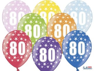 Balon gumowy gumowy 80 urodziny, mix kolorów 30 cm/6 sztuk mix 300mm Partydeco (SB14M-080-000-6)
